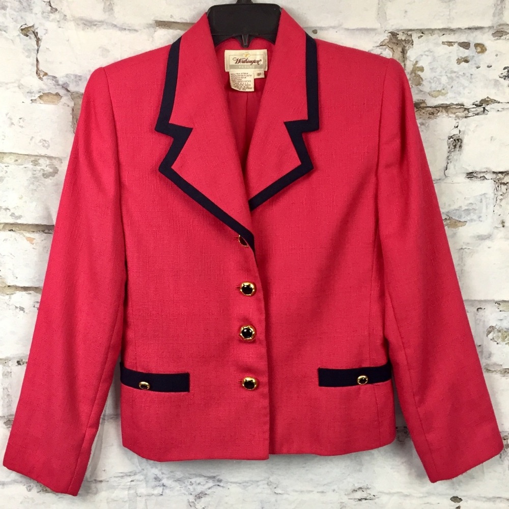 Worthington Petite red blazer with navy trim